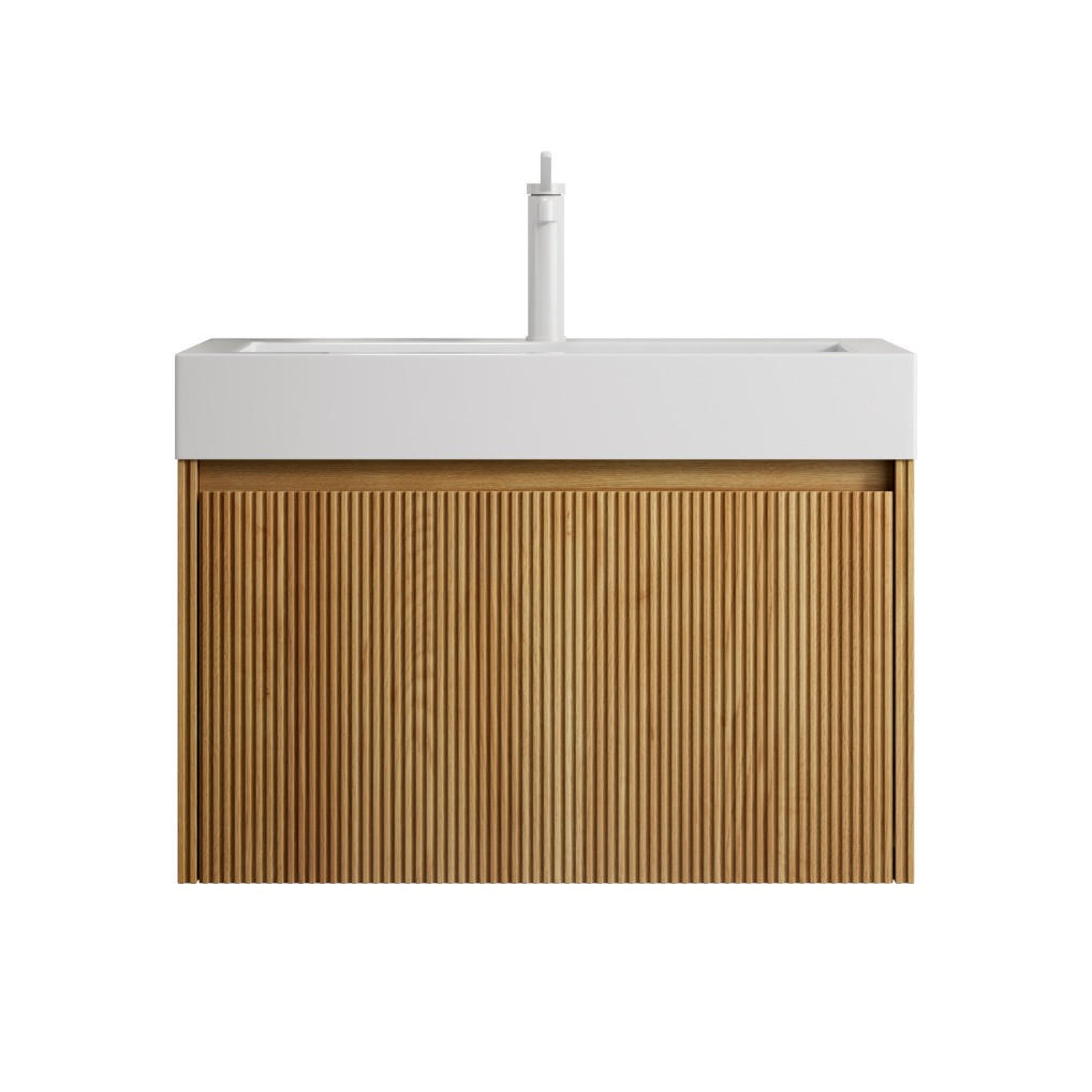 WASCHTISCH Badmöbel 70 cm,Wandhängend Keramik-Waschbecken Eiche Optik Unterschrank Soft Close - Naturfarben, Holz (70/50/46cm) - PARAFTA HOME