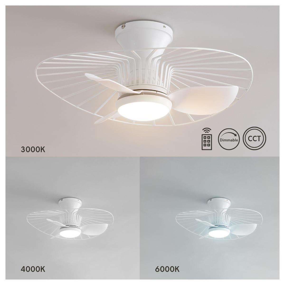 LED-DECKENVENTILATOR Melvin, Weiß, 23cm, Dimmbar - Weiß, Metall (23/66/23cm) - KOSILUM