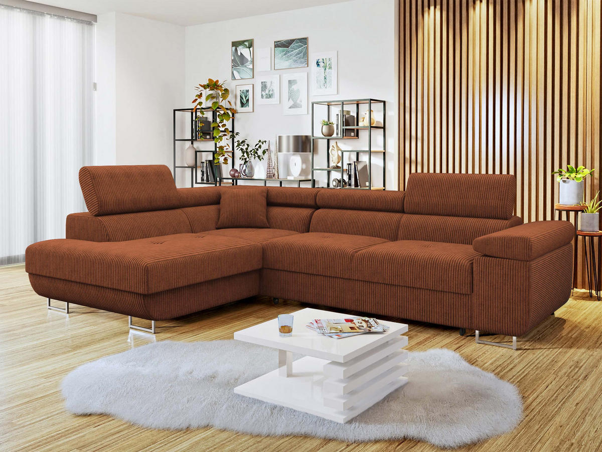 ECKSOFA Torezio Cord, Seite: Links - Braun, Holz/Textil (274/203cm) - MIRJAN24