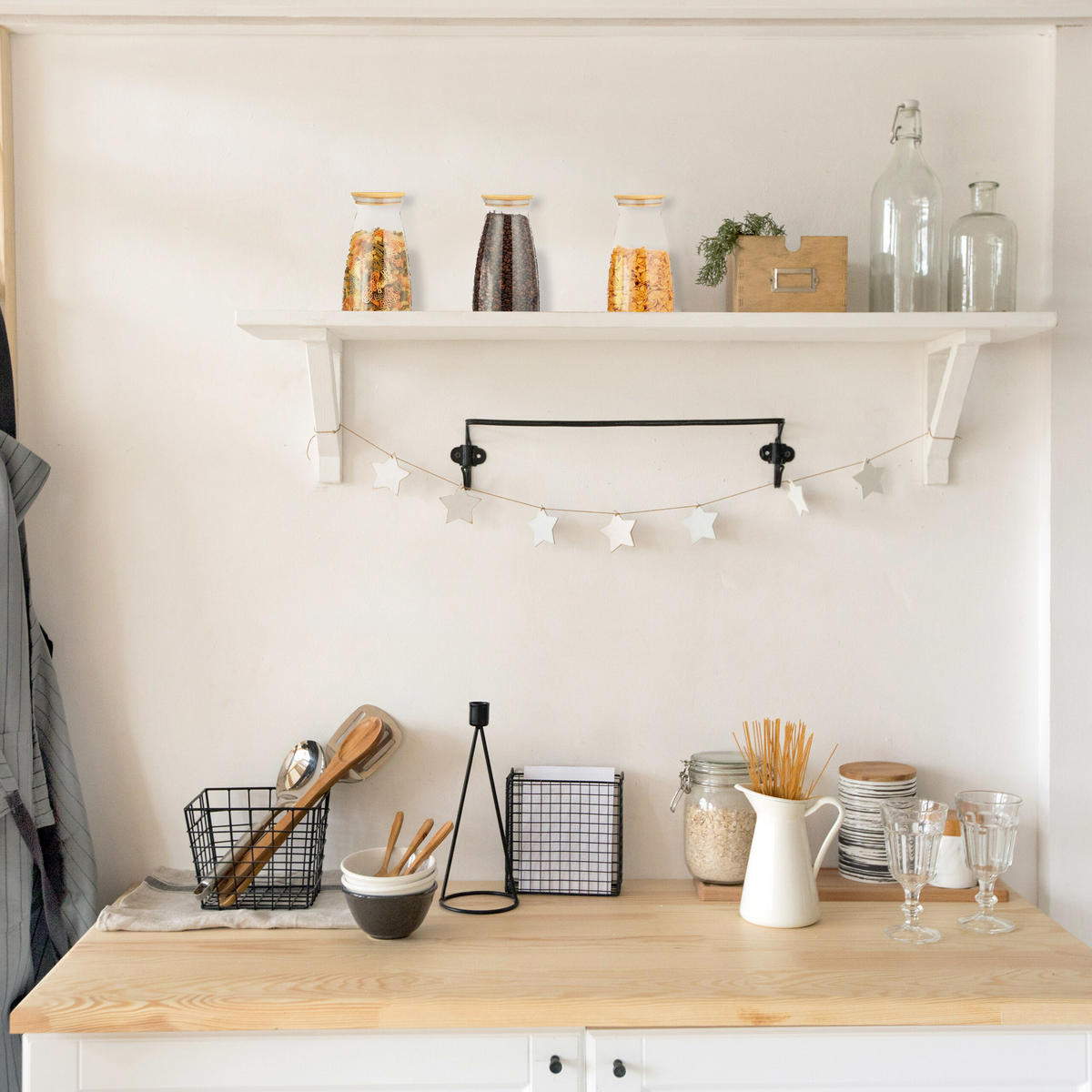 3xVORRATSGLÄSER - Transparent, Glas/Holz (12/21.5/12cm) - Relaxdays