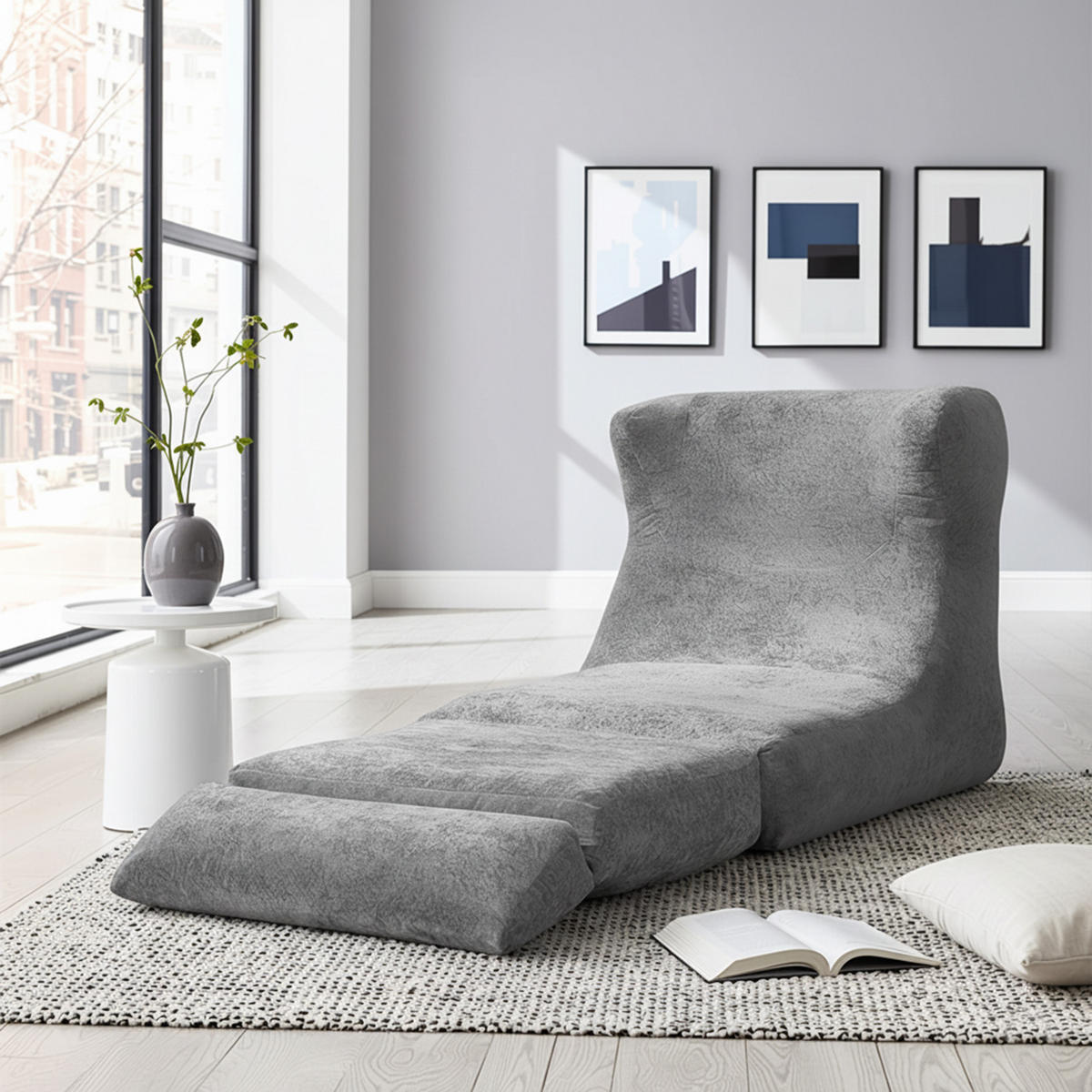 LOUNGE SESSEL Chenille Optik umwandelbar zum Liegestuhl - Grau, Textil (90/86/118cm) - Urban Meuble