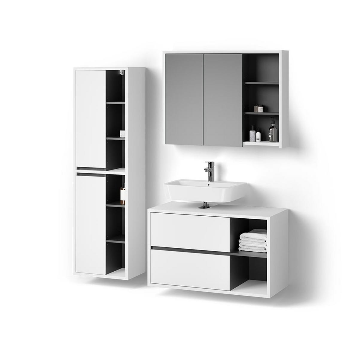 BADMÖBEL-SET Vomano Weiß 3 Teile - Anthrazit/Weiß, Holzwerkstoff (100/60/45cm) - Livinity®