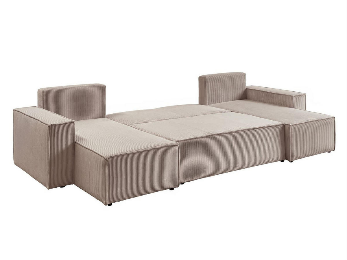 WOHNLANDSCHAFT Gepolstertes CARLO U Cord mit Schlaffunktion und Bettkasten, Poso 02 - Beige, Textil (315/83/143cm) - Lookway