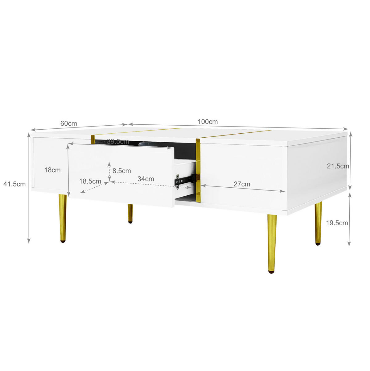 COUCHTISCH aus MDF 100x60x41,5 cm in Weiß mit 2 Schubladen - Weiß, Holzwerkstoff (100/60/41.5cm) - Modfu
