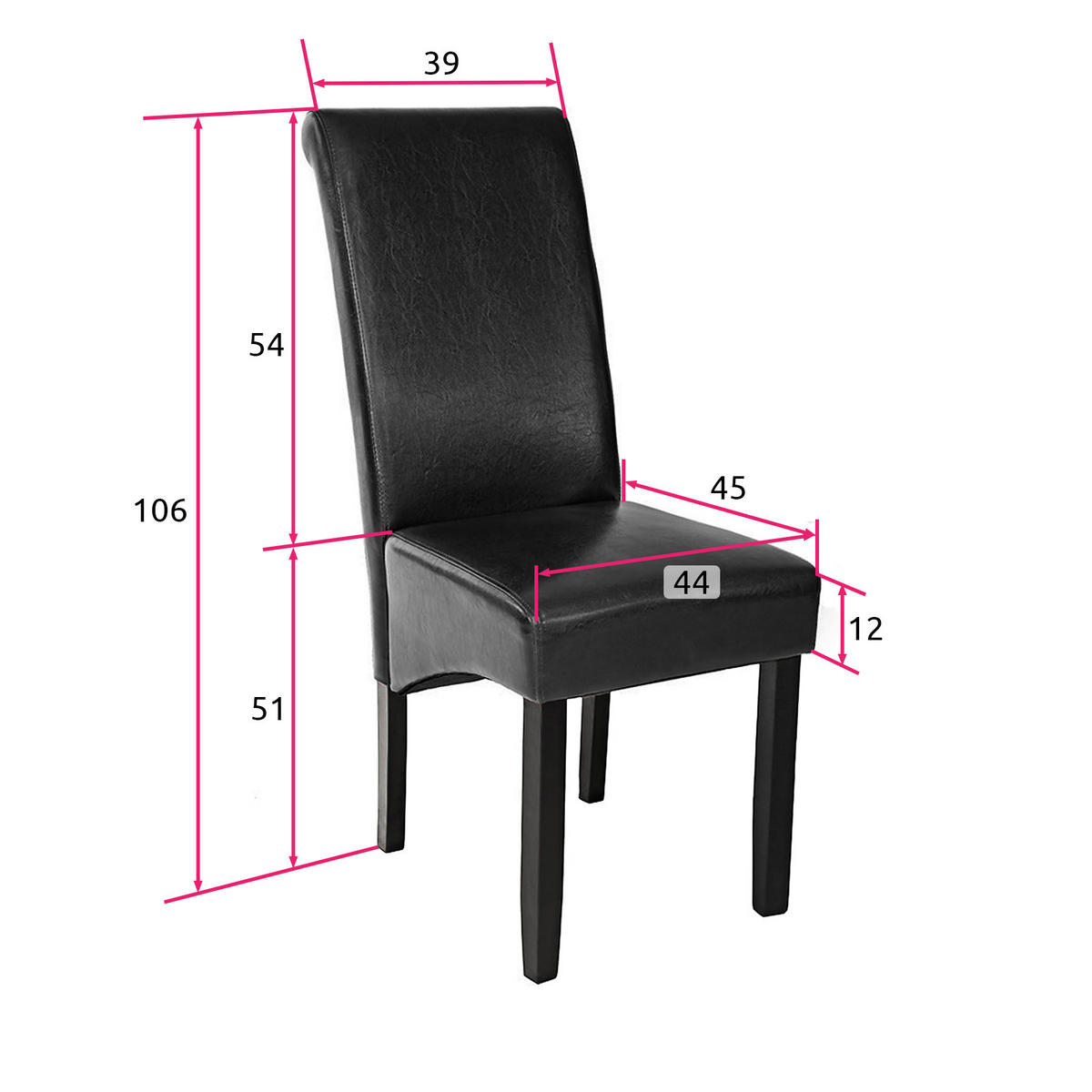 ESSZIMMERSTUHL 6er Set 44 x 63 x 106 cm schwarz - Schwarz, Textil (44/106/45cm) - tectake