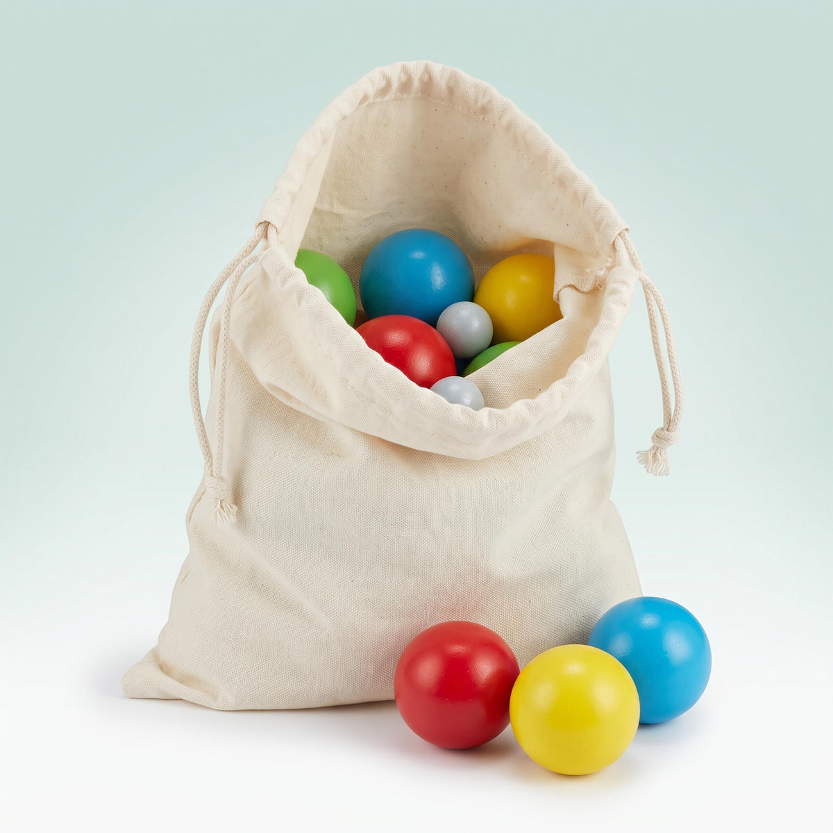 KOULE Barevné 8-KUSOVÁ-SADA dřevo s taškou 6,5 cm - různobarevná, dřevo/textil (24/1cm) - Relaxdays