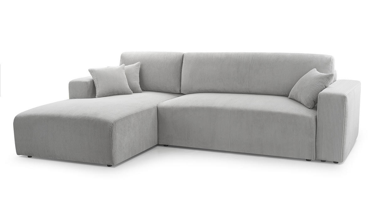 ECKSOFA PULA CORD HELLGRAU L - Links - Hellgrau/Schwarz, Kunststoff/Textil (279/187cm) - Luxkor24