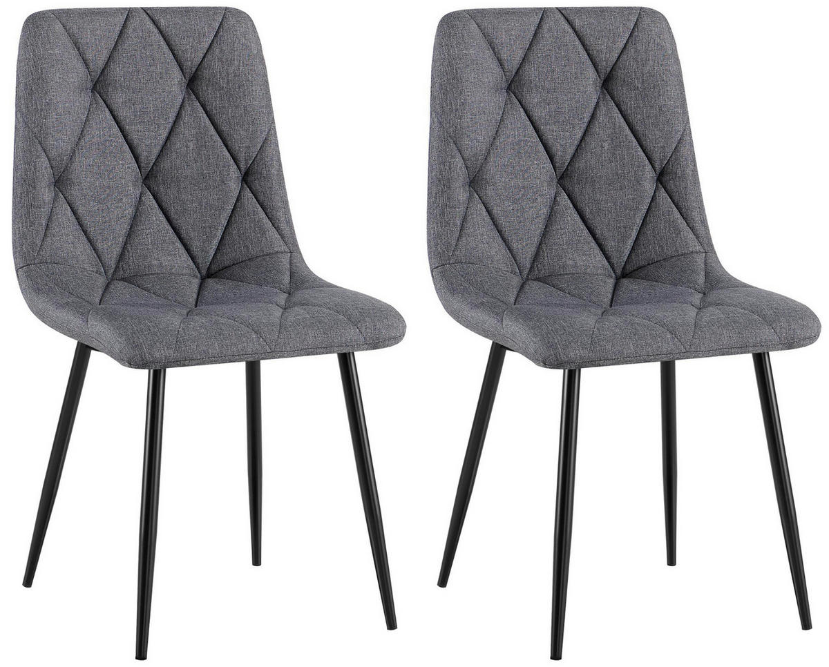 STUHL 2er Set Stoff Dunkelgrau - Dunkelgrau/Schwarz, Textil/Metall (45/85/55cm) - CLP