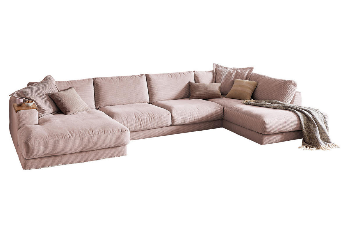 WOHNLANDSCHAFT MADELINE Pink Cord - Pink/Schwarz, Kunststoff/Textil (425/86/224cm) - KAWOLA