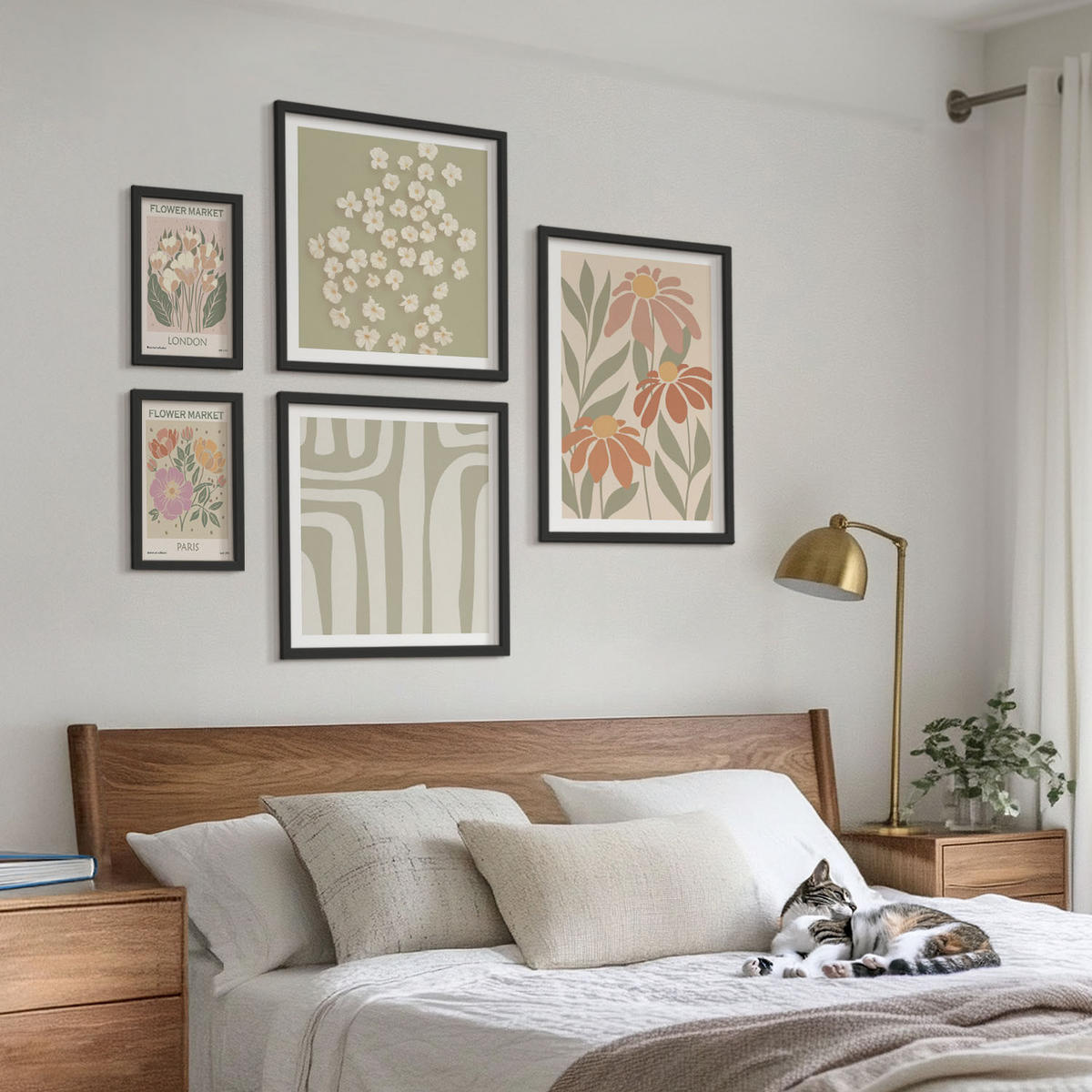WANDBILDER 5er-Set - 50x50 cm & 20x30 cm & 40x60 cm Schwarzer Rahmen - Botanische Motive, Pariser Minimalismus - Schwarz, Kunststoff (40/60cm) - ArtPrintCave