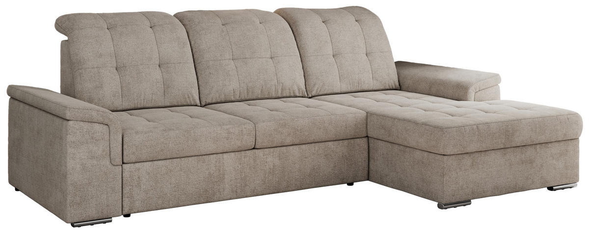 ECKSOFA MADRITO L - Beige Struktur - Rechts - Beige/Silberfarben, Textil/Metall (256/160cm)