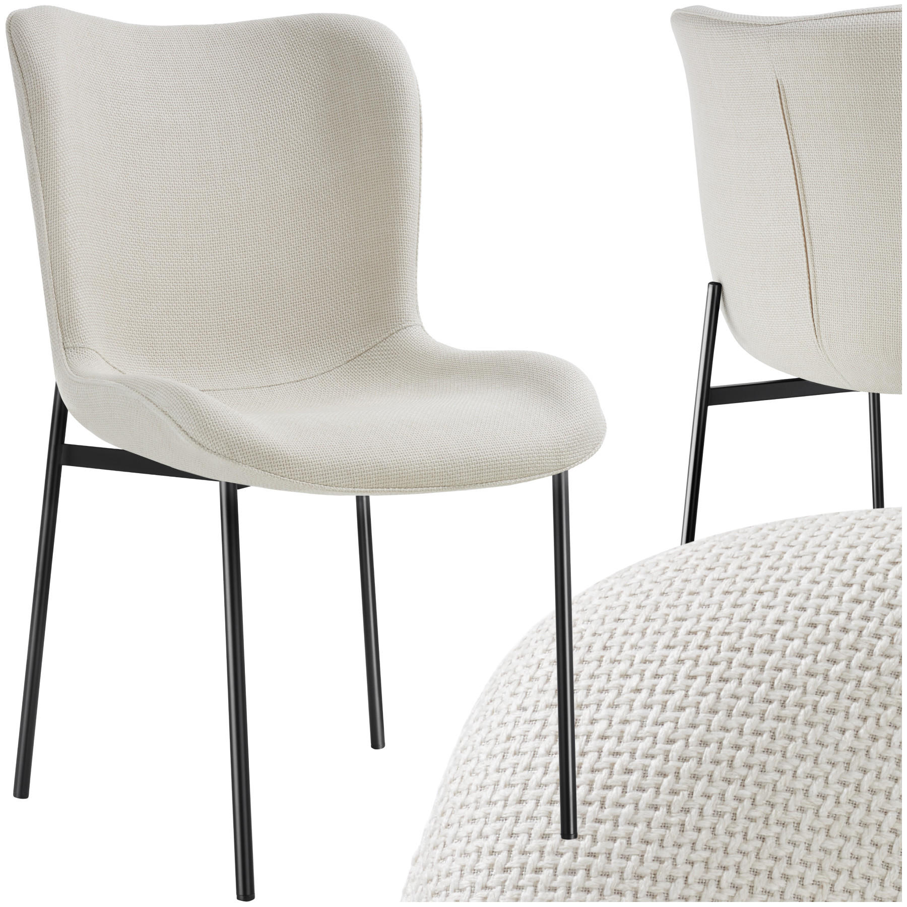 POLSTERSTUHL 1er Set Tessa 54 x 62 x 90 cm Webstoff off-white/schwarz - Schwarz/Weiß, Kunststoff (54/90/62cm) - tectake
