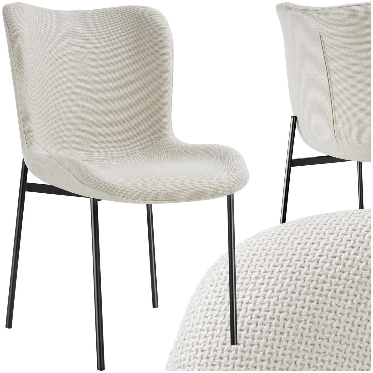 POLSTERSTUHL 1er Set Tessa 54 x 62 x 90 cm Webstoff off-white/schwarz - Schwarz/Weiß, Kunststoff (54/90/62cm) - tectake