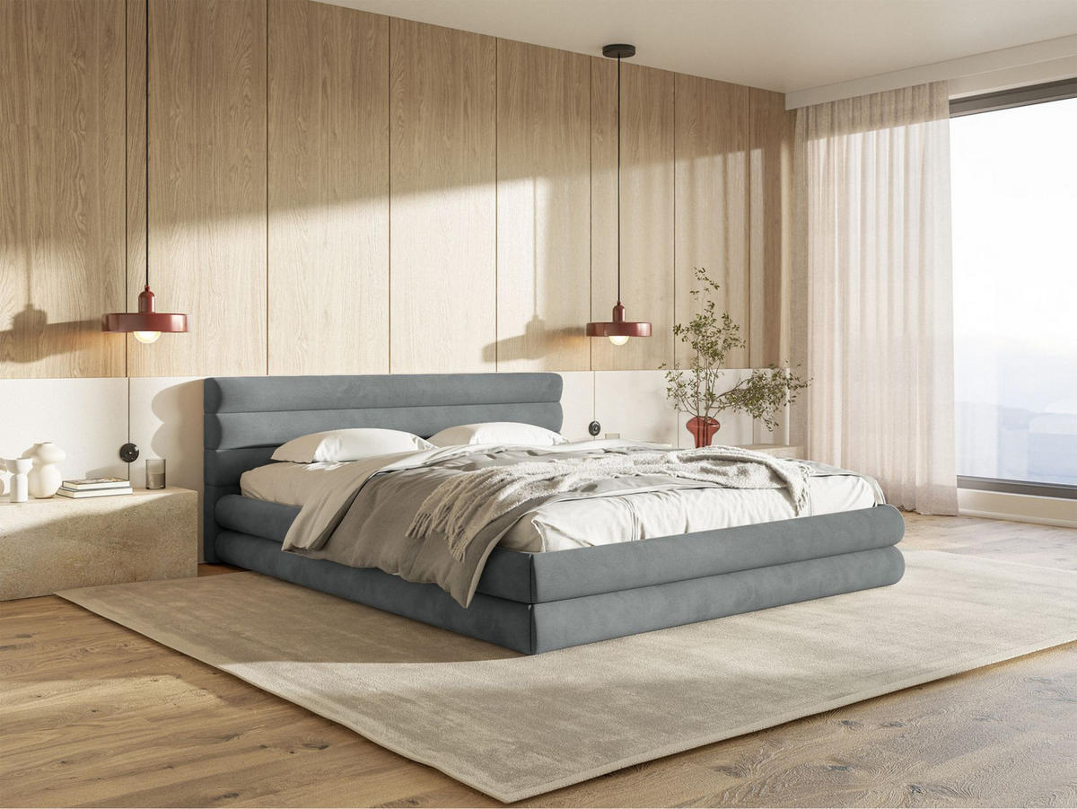 POLSTERBETT Alegre Grau Samt 160x200 cm - Schwarz/Grau, Kunststoff/Textil (160/200cm) - Selsey