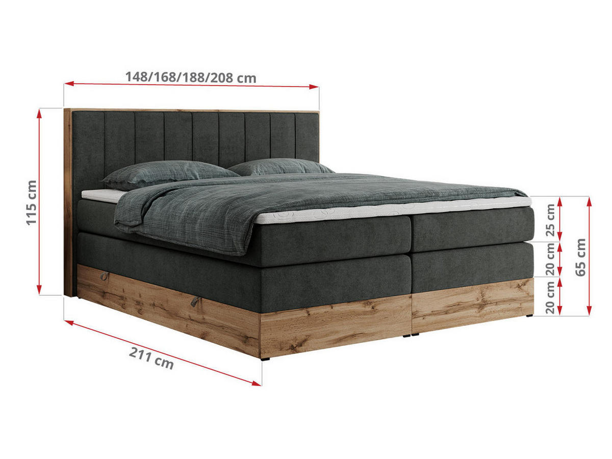 BOXSPRINGBETT BELLISSIMO KING 180/200 Dunkelgrau Struktur - H3 - Dunkelgrau, Holz/Textil (180/200cm) - MKS