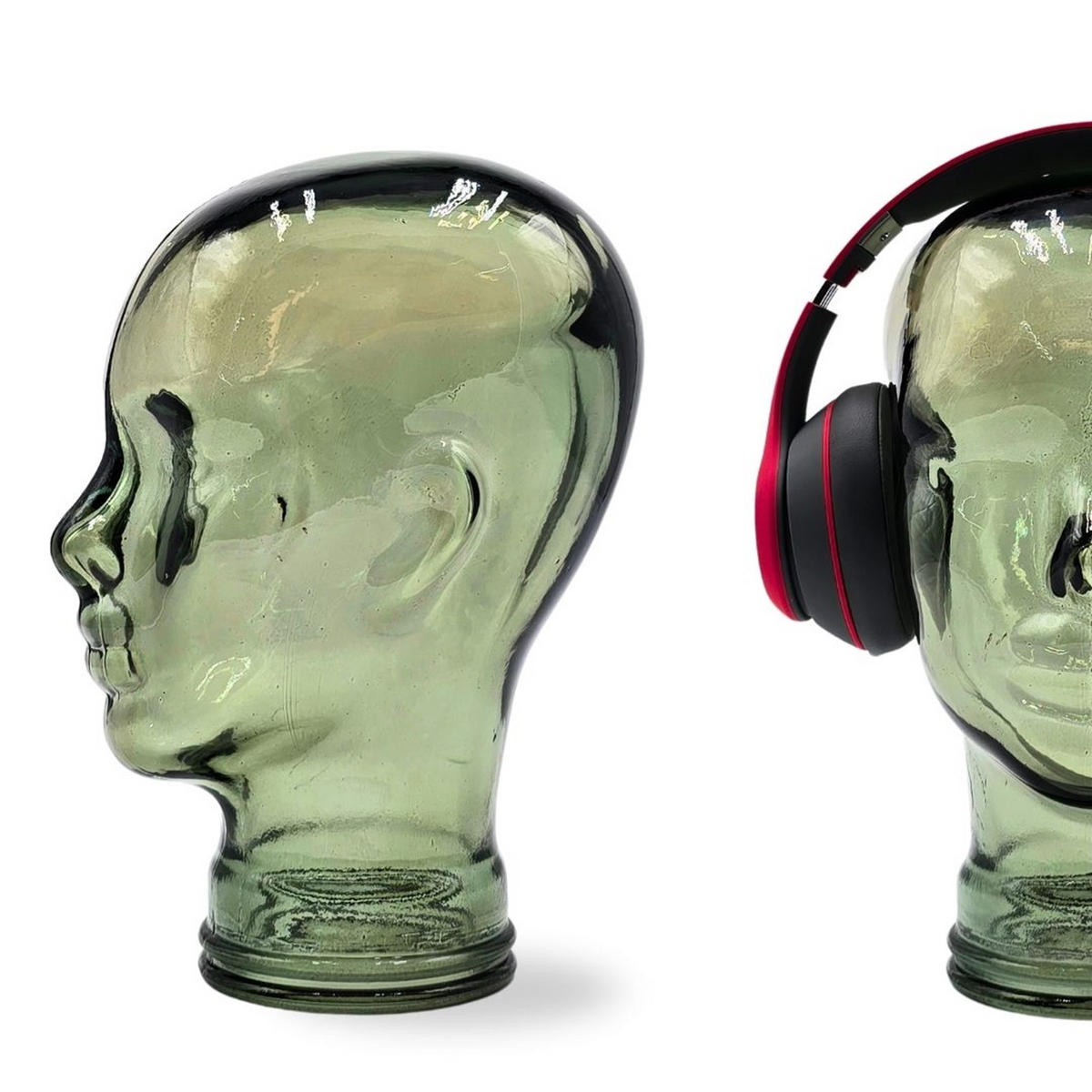 KOPFHÖRERSTÄNDER MICK Glas transparent olivgrün - Grün, Glas (21/29/21cm) - DESIGN DELIGHTS