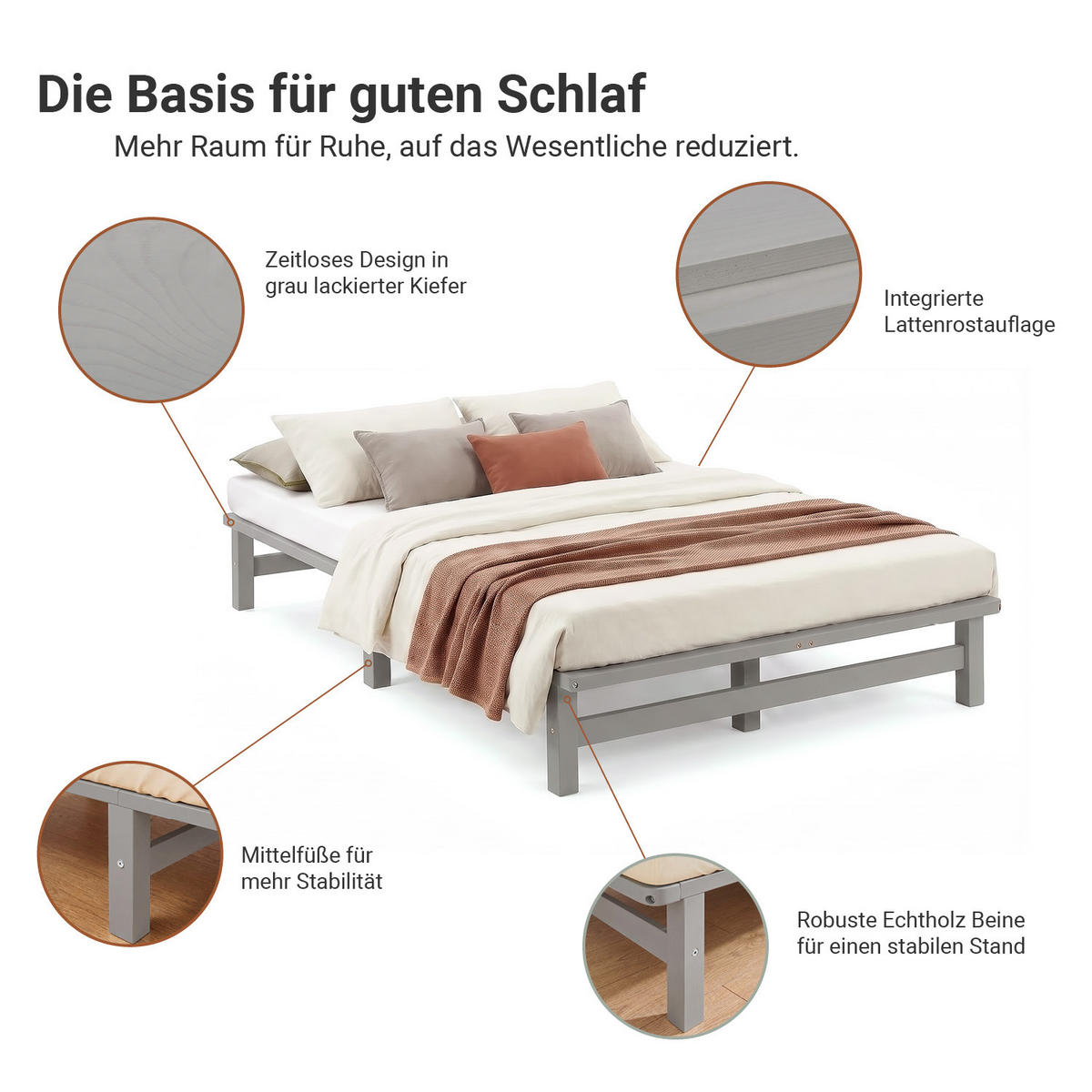 HOLZBETT mit Matratze 120/200 cm grau - Grau, Holz (120/200cm) - Homestyle4u