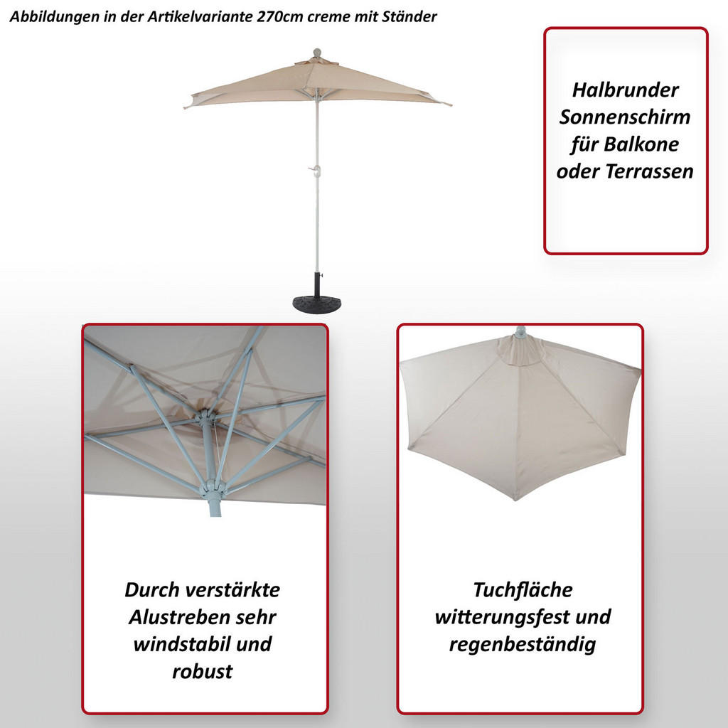 Thumbnail - MCW Sonnenschirm, Anthrazit, Textil, 260x135 cm, Sonnen- & Sichtschutz, Sonnenschirme
