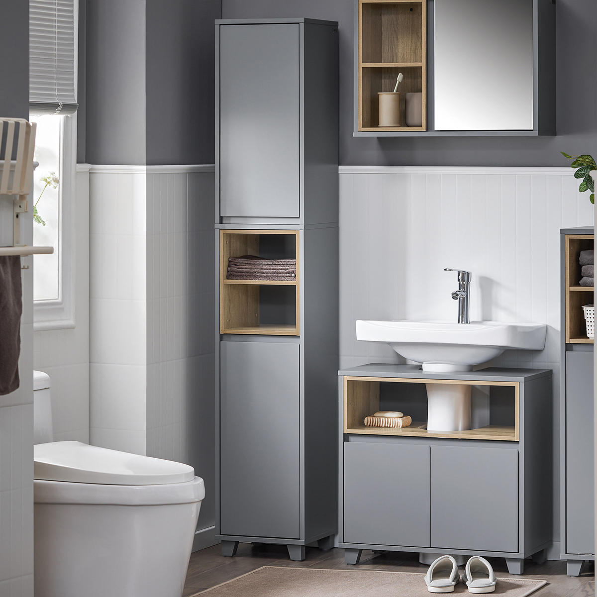 HOCHSCHRANK Dunkelgrau - Grau, Holzwerkstoff (30/170/30cm) - SoBuy