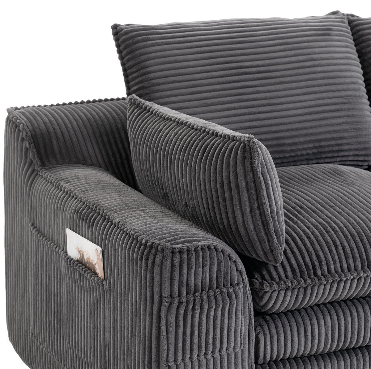 SOFA modular mit Fußbank 263 x 167 cm Corduroy Dark Gray - Grau, Kunststoff (167/263cm) - Meubliv