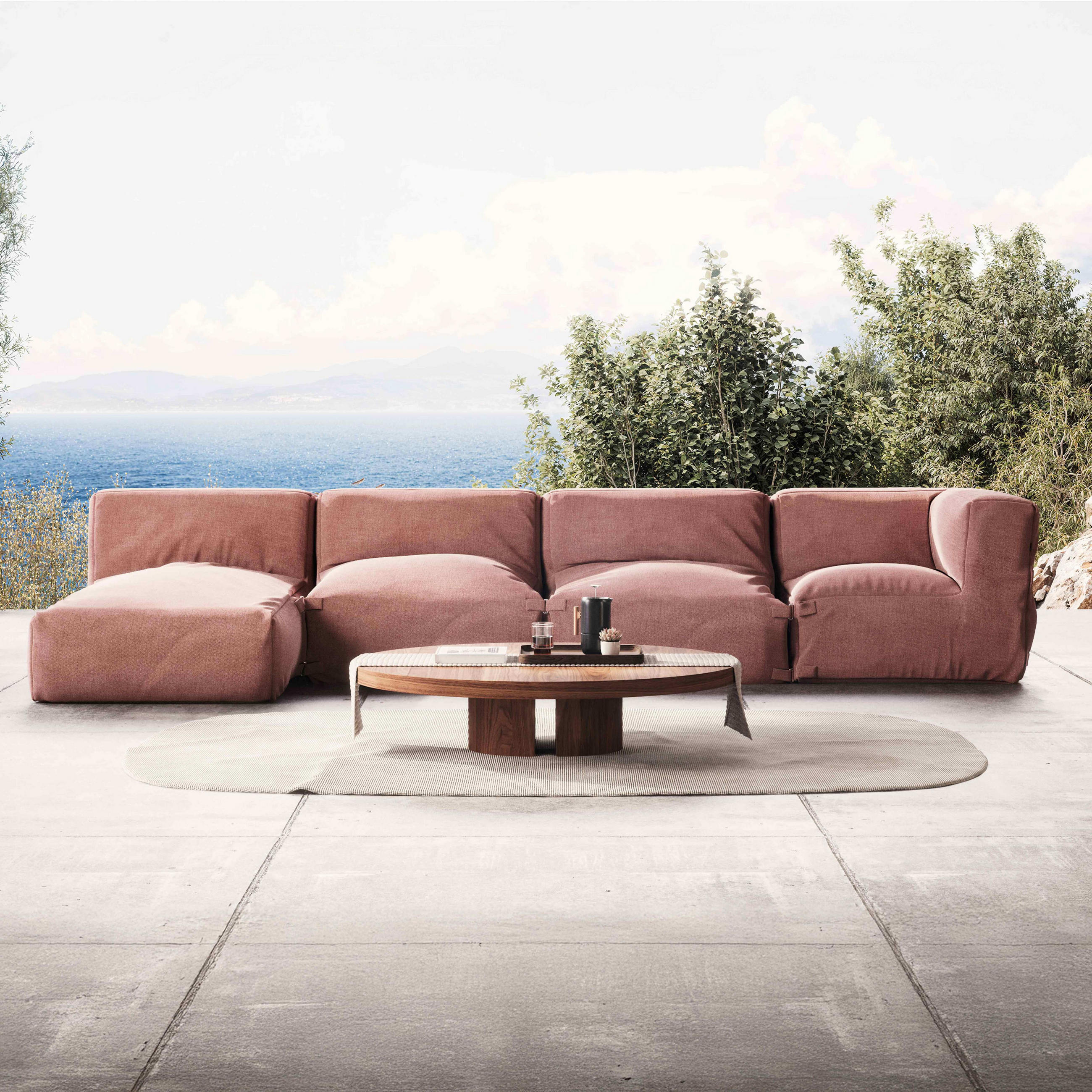 GARTENSOFA 4-tlg., Terrakotta - Braun, Textil (85/65/160cm) - Oviala