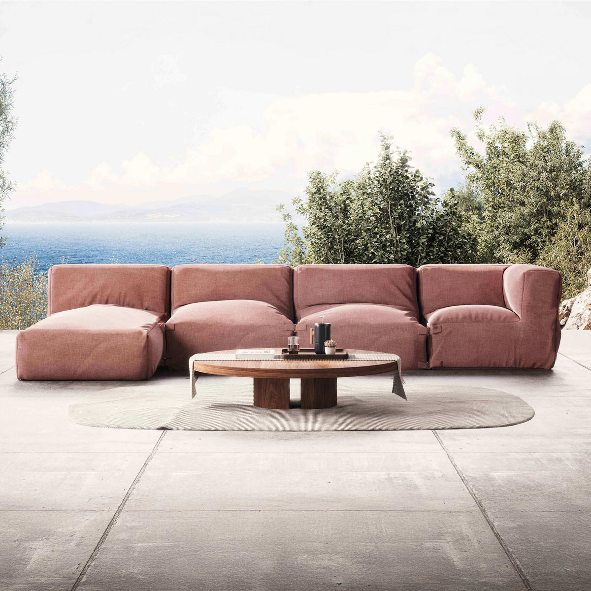 GARTENSOFA 4-tlg., Terrakotta - Braun, Textil (85/65/160cm) - Oviala