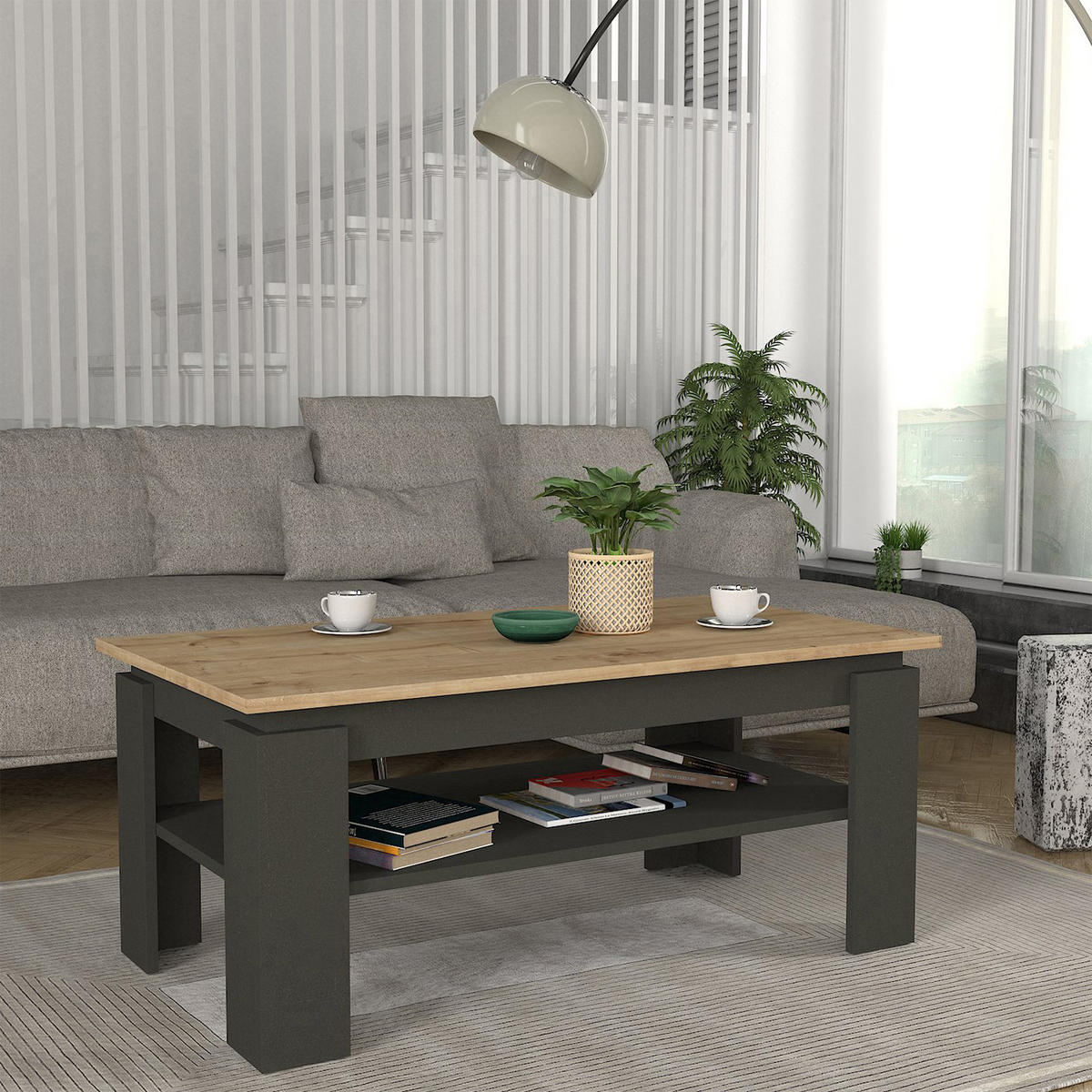 COUCHTISCH Krirdfjos 110/60/47 cm - Eichefarben/Anthrazit, Holzwerkstoff (60/110/47cm) - [en.casa]