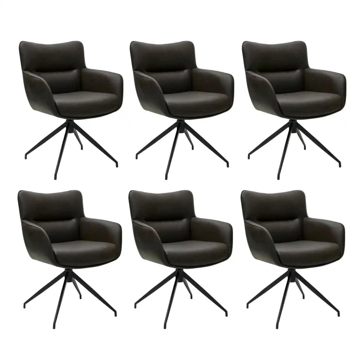 ARMLEHNSTUHL-SET 6 Stück in Kunstleder Dunkelbraun - Schwarz/Braun, Textil/Metall (55/84/60cm) - Furnhouse