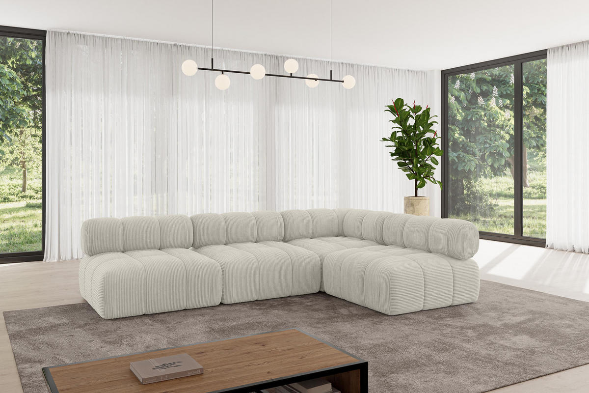 ECKSOFA modulares Sofa Samaro-L2 - 285x190x70 cm Creme Cord - Hellgrau/Creme, Holzwerkstoff/Textil (285/190cm) - ALTDECOR