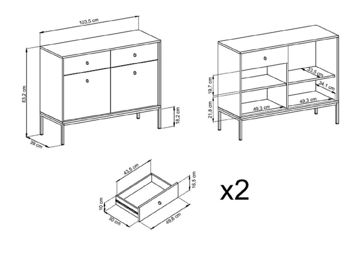 KOMMODE mit Schubladen Monti, 104 cm, 2 Türen, Beige + Schwarz - Beige/Schwarz, Holz/Metall (104/83/39cm) - Emporius