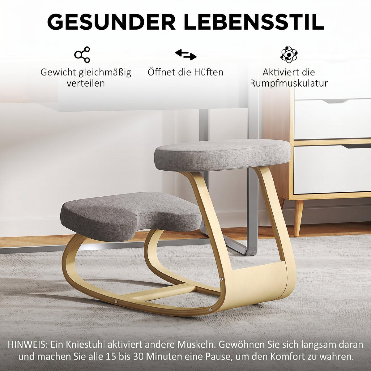 KNIESTUHL Birkenholz, Polyester Grau - Grau, Holz (50/55/73cm) - HOMCOM