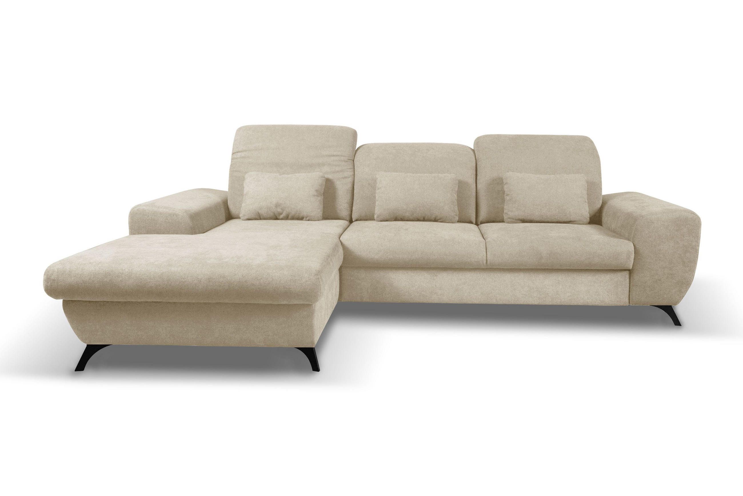 ECKSOFA LUCE L-S Beige Plüsch-Stoff mit Schlaffunktion - Beige, Holz (279/172cm) - MASSENO