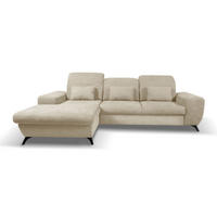 ECKSOFA LUCE L-S Beige Plüsch-Stoff mit Schlaffunktion - Beige, Holz (279/172cm) - MASSENO