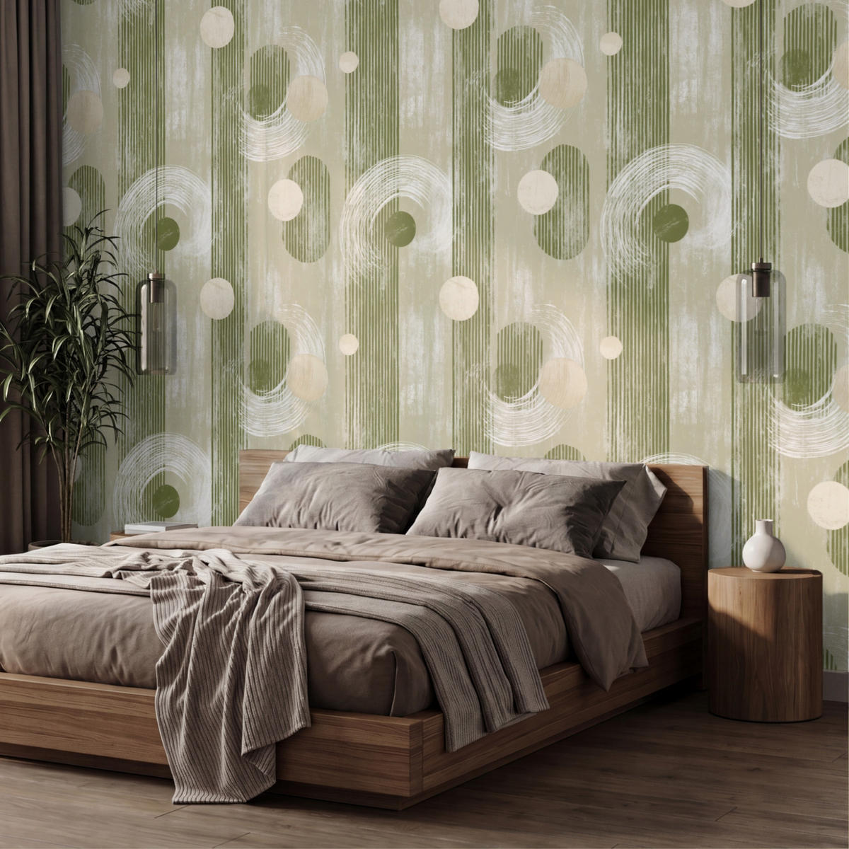 TAPETE - Künstlerisch - Modern - Grün - 450x260 cm - Olivgrün, Papier (450/260cm) - OnlyWow