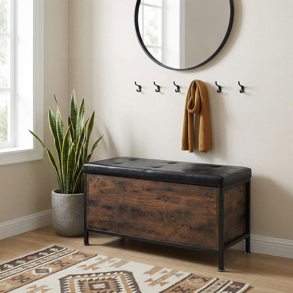 SITZTRUHE Calico, Kunstlederbezug, Industrial Holz dunkel, rustikal - Rostfarben, Holzwerkstoff (41.5/50.5/81.5cm) - tectake