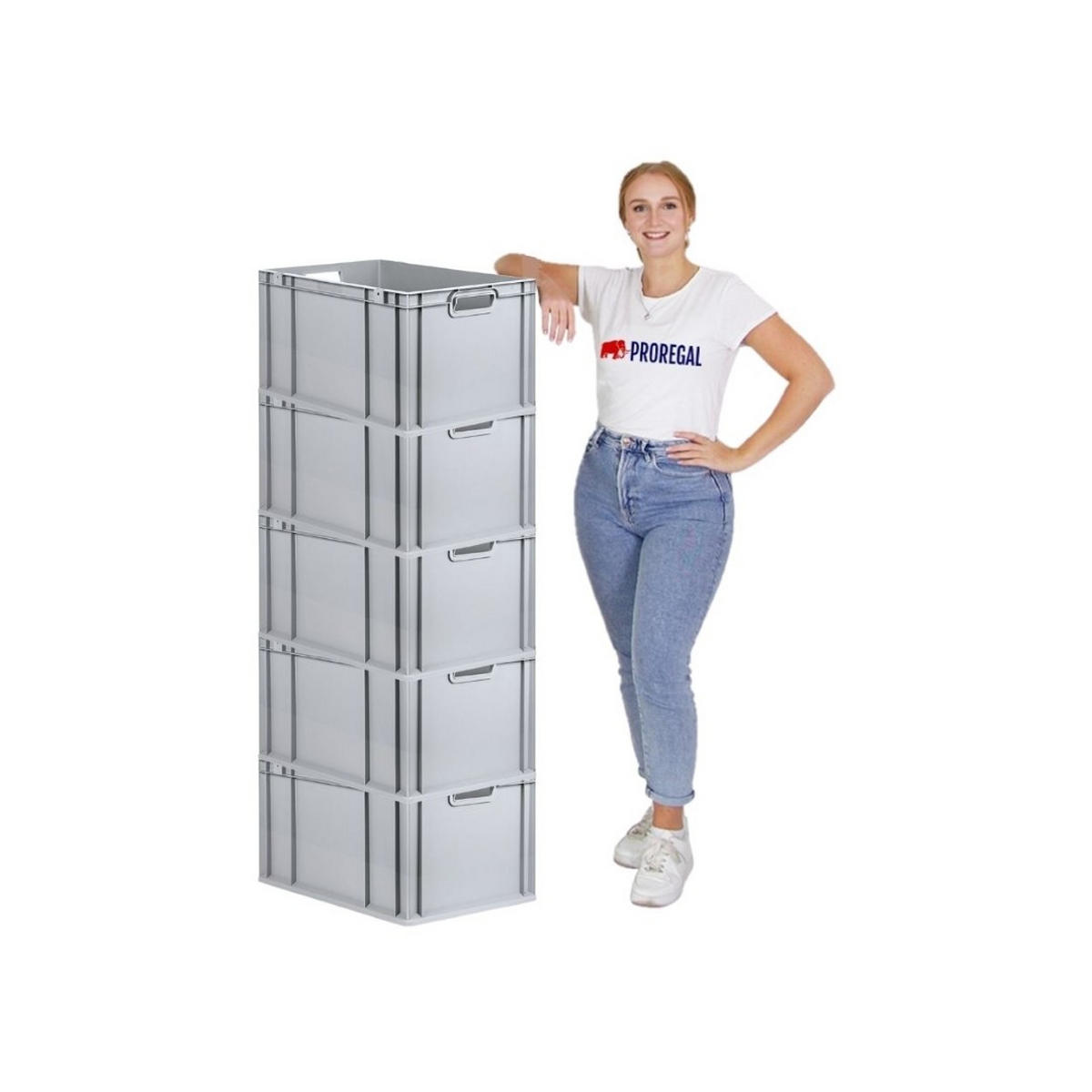 EUROBOX 5x Nextgen Economy Mit Scharnierdeckel Grau/BlauGriffe Offen 65 Liter - Blau, Kunststoff (40/32/60cm) - PROREGAL