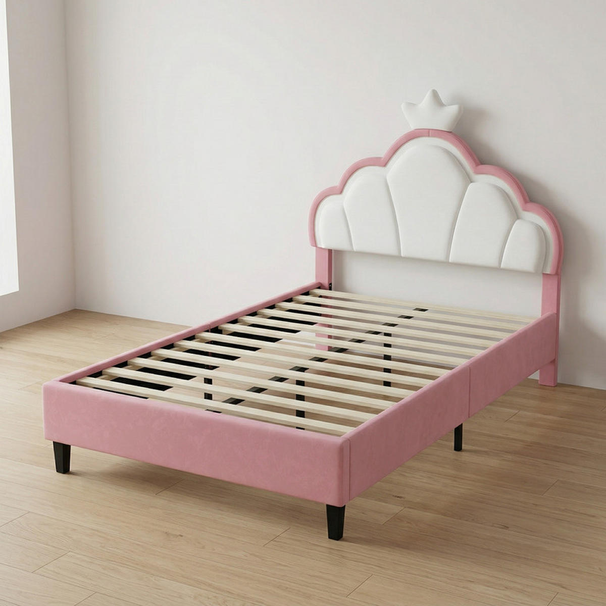 KINDERBETT 90/200 cm rosa mit Kronenkopfteil und LED - Rosa, Holz - SHOPENTRA