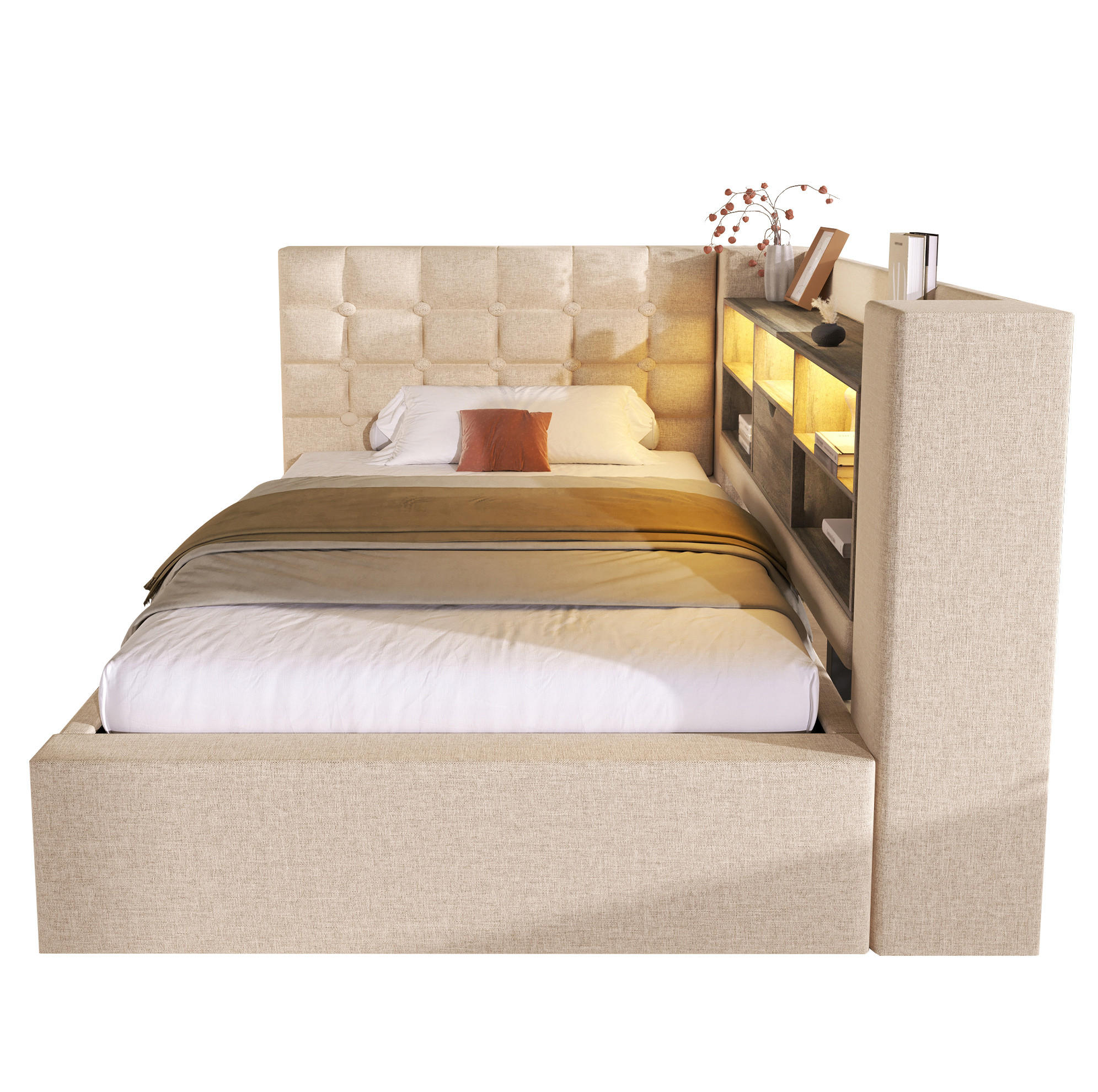 Okmyhome Polsterbett Beige 90x190 cm