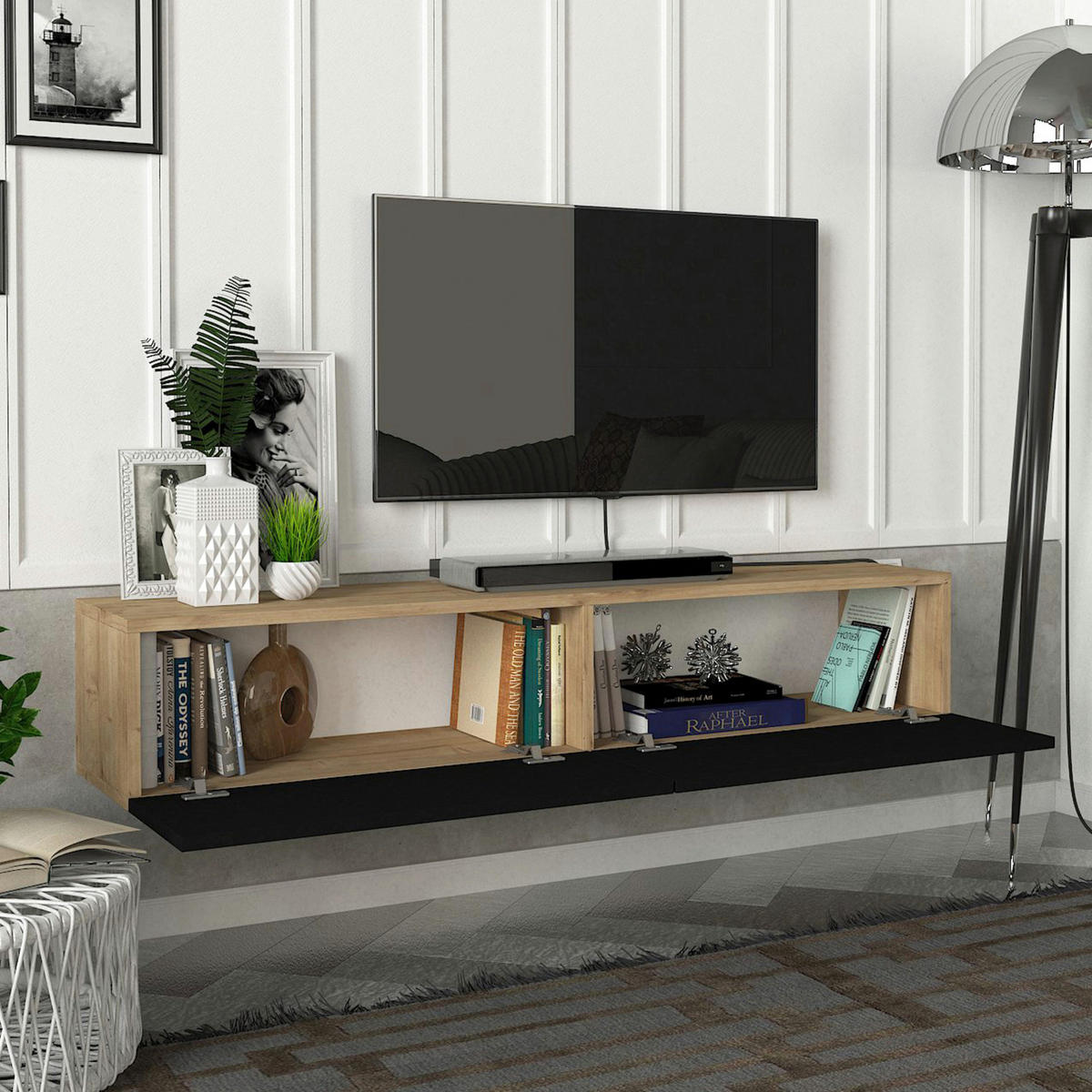 TV-ELEMENT Toivakka - Schwarz, Holzwerkstoff (135/25/31cm) - [en.casa]
