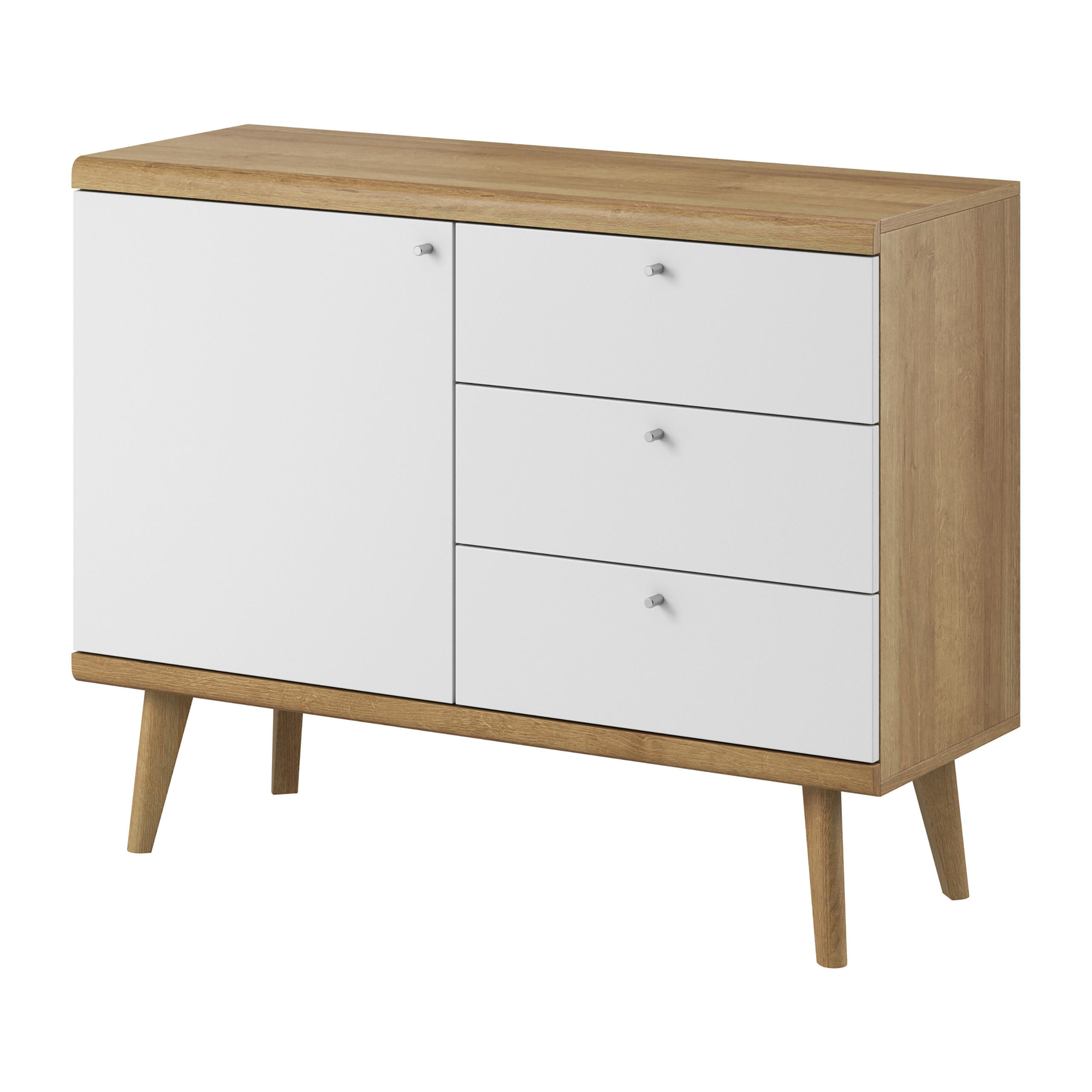 KOMMODE PRIMARIO 107/83/40 cm mit 3 Schubladen 1 Türen Eichefarben - Eichefarben/Weiß, Holzwerkstoff (107/83/40cm) - MASSENO