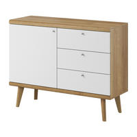 KOMMODE PRIMARIO 107/83/40 cm mit 3 Schubladen 1 Türen Eichefarben - Eichefarben/Weiß, Holzwerkstoff (107/83/40cm) - MASSENO