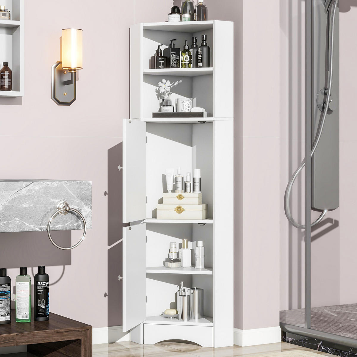 HOCHSCHRANK,BADSCHRANK 36,5/36,5/155 cm Weiß - Weiß, Holz (36/155/36cm) - PARAFTA HOME