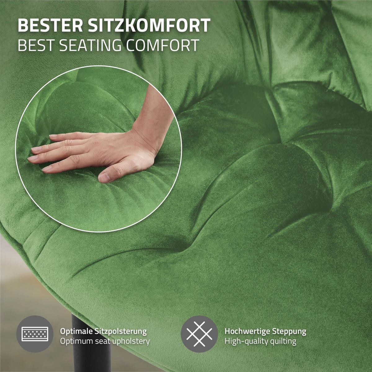 JÍDELNÍ ŽIDLE, sada 6 ks, šalvějový samet - černá/zelená barva, kov (67/83/59cm) - ML-DESIGN