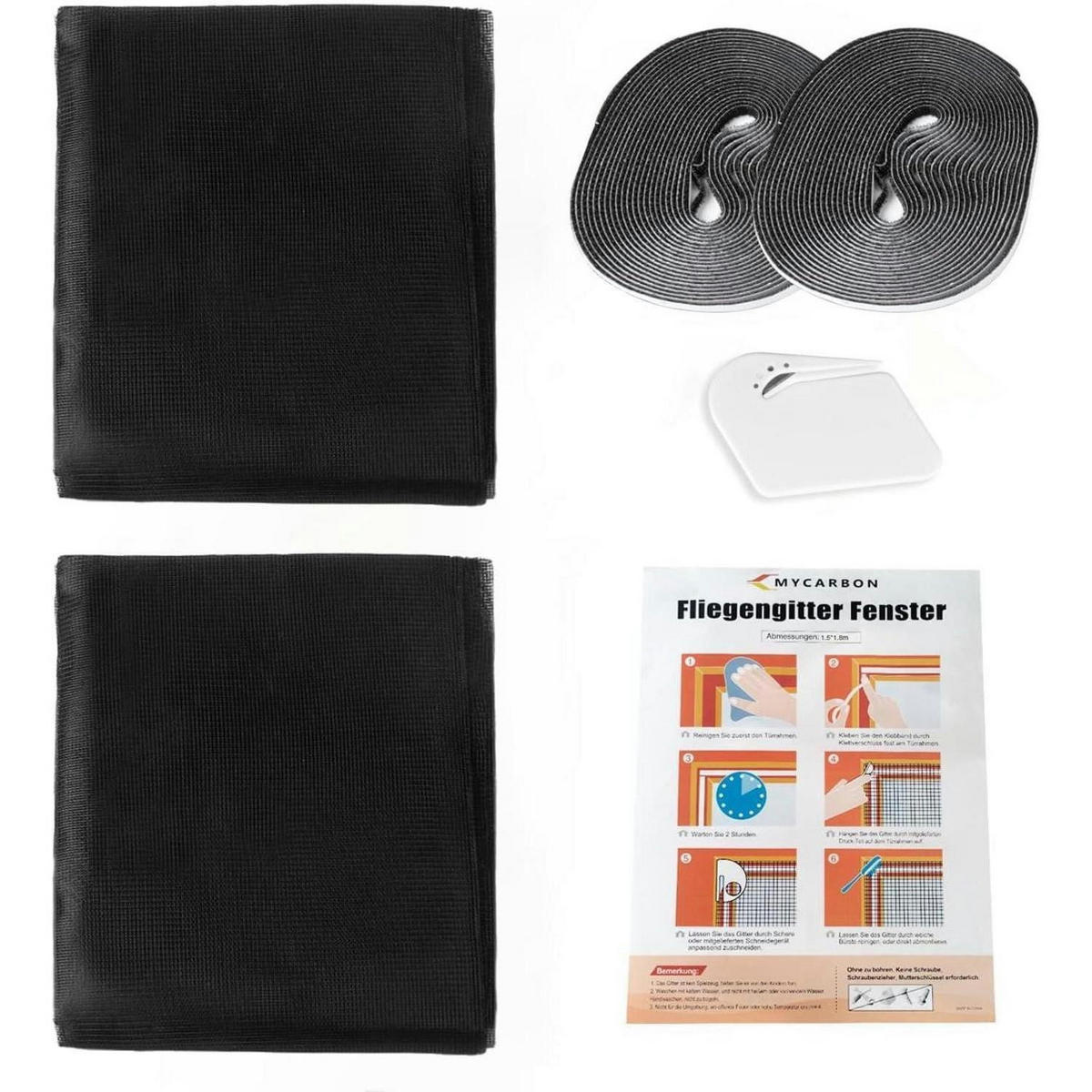 FLIEGENGITTER Fenster 2-teiliges Set 130 x 150 cm Schwarz - Schwarz, Papier (22/30/5cm)