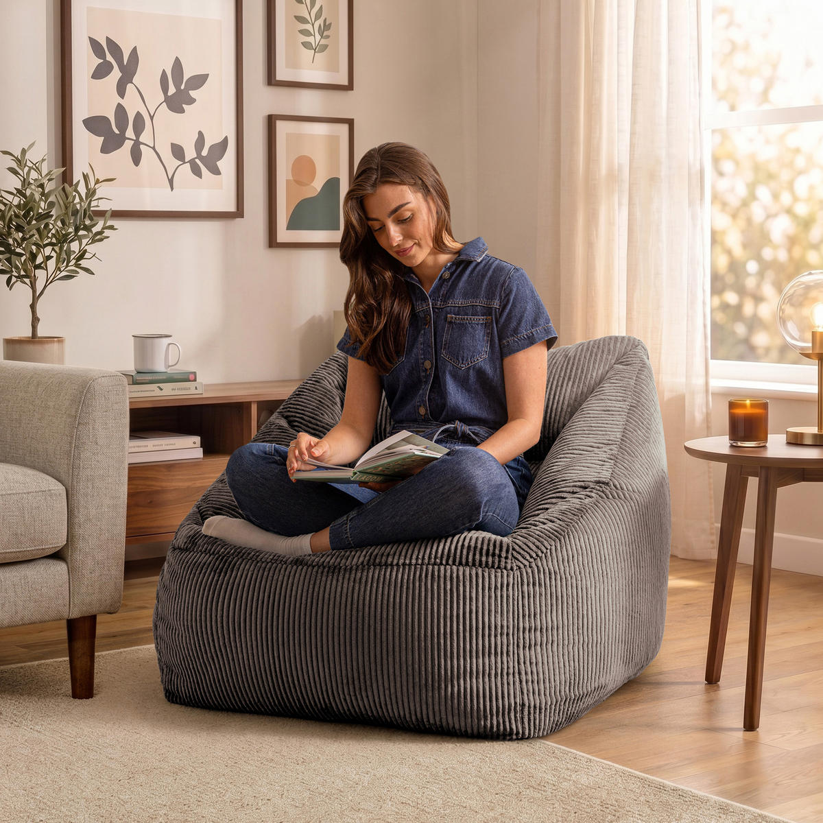 SITZSACK Cord Sessel Natalia - Grau, Textil (97/73/84cm) - icon