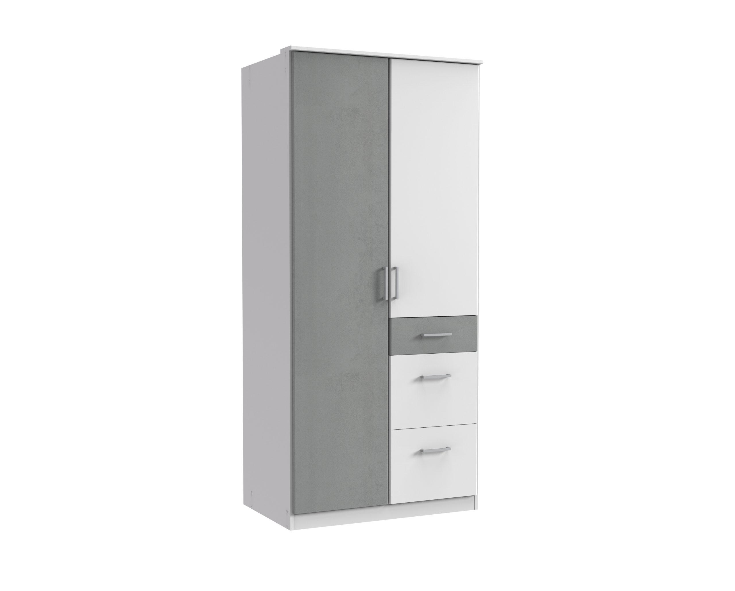 KLEIDERSCHRANK Click in Weiß mit Beton Lichtgrau - Drehtürenschrank 91 cm Breite ohne Spiegel - Weiß, Holzwerkstoff (91/199/58cm)