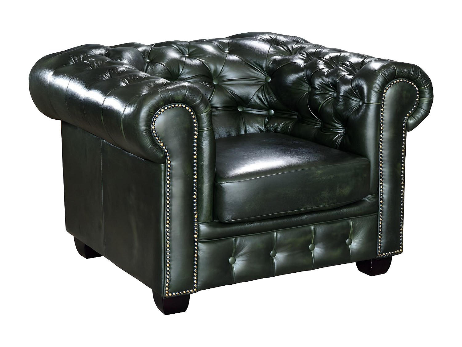 CHESTERFIELD Ledersessel - Büffelleder - Schwarzgrün - BRENTON - Grün, Leder (105/73/96cm) - Vente-Unique