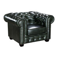 CHESTERFIELD Ledersessel - Büffelleder - Schwarzgrün - BRENTON - Grün, Leder (105/73/96cm) - Vente-Unique
