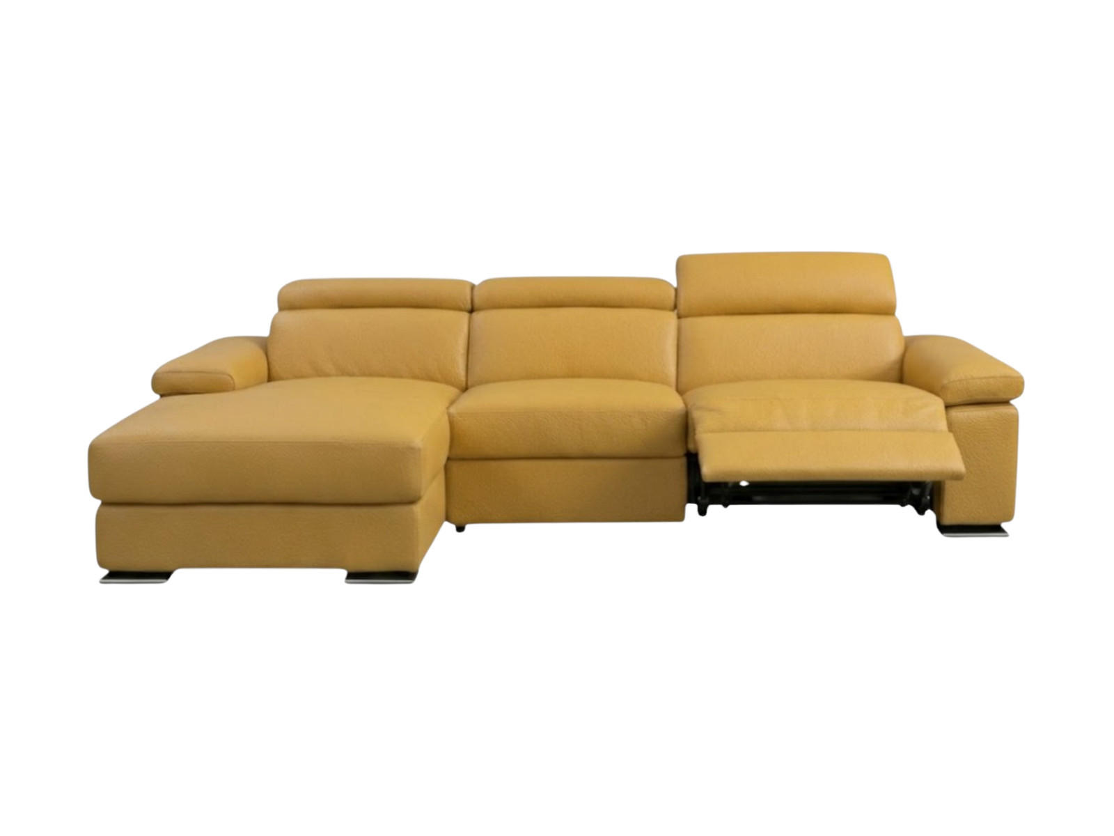 ECKSOFA Plutone Echtleder mit 1 x Relaxfunktion Senfgelb - Gelb, Leder/Metall (286/165cm)