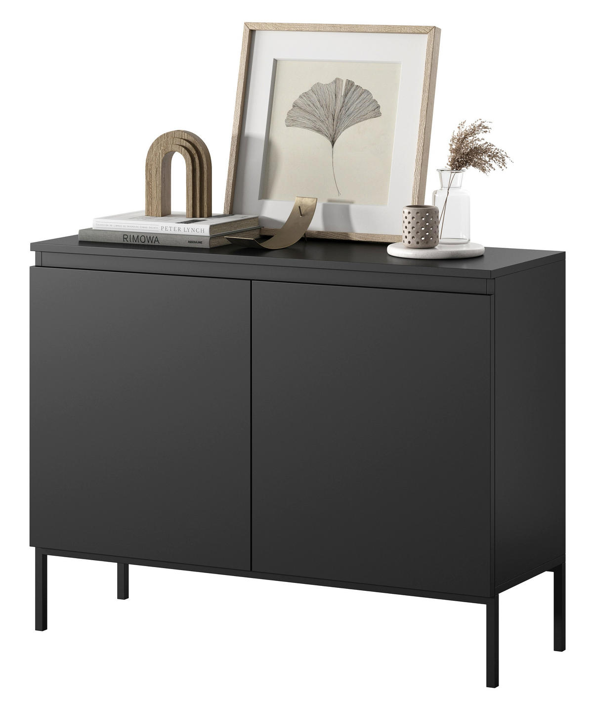 SIDEBOARD Bemmi Schwarz mit schwarzen Beinen 2-türig 100 cm - Schwarz, Holzwerkstoff/Metall (100/77/35cm) - Selsey